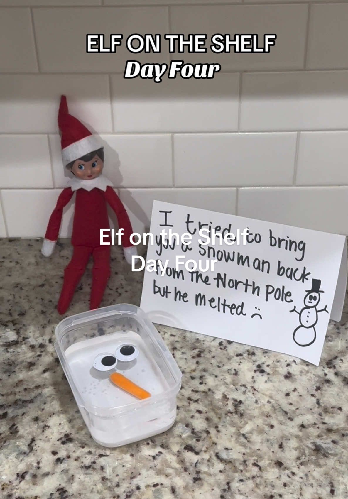 Poor ⛄️. At least Elfy tried 😂 #elfontheshelfideas#elfontheshelf#elfontheshelfadventures#elf#snowman#meltedsnowman#creatorinsights 