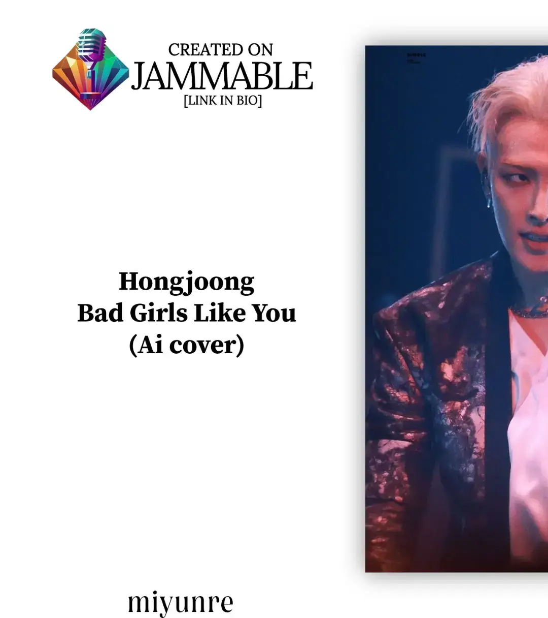 Hongjoong - Bad Girls Like You [AI COVER] • (Tobii) • Original Artist : Tobii • AI Artist : Hongjoong [ATEEZ]  • Song : Bad Girls Like You Made your own cover with JAMMABLE (Link in bio) • Сделай свой собственный кавер в JAMMABLE (ссылка в био) I DON'T own anything.         This content is AI-generated and does not originate from an actual person. It remains faithful to the original composition with not a single stem altered, ensuring full respect for Komca's rights.         All rights to the rightful creators. No copyright infringement intended. #aicover #jammable #hongjoong #atiny #coverai #ateez #aicovers #cover #ai