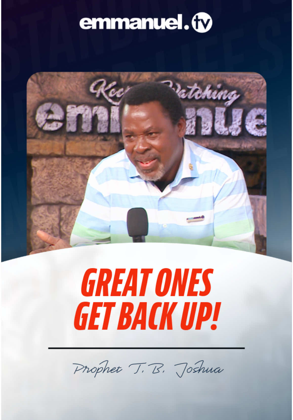 All men fall, but the great ones? They keep getting back up. Will you?   Every great story has moments of failure. Stop telling the story of who failed you and start living the story of how you overcame!   #OvercomeObstacles #Faith #NeverGiveUp #Motivation #Success #Inspiration #Empowerment #fyp #viral #trending #TBJoshua #TBJoshuaLegacy #EmmanuelTV #TheSCOAN