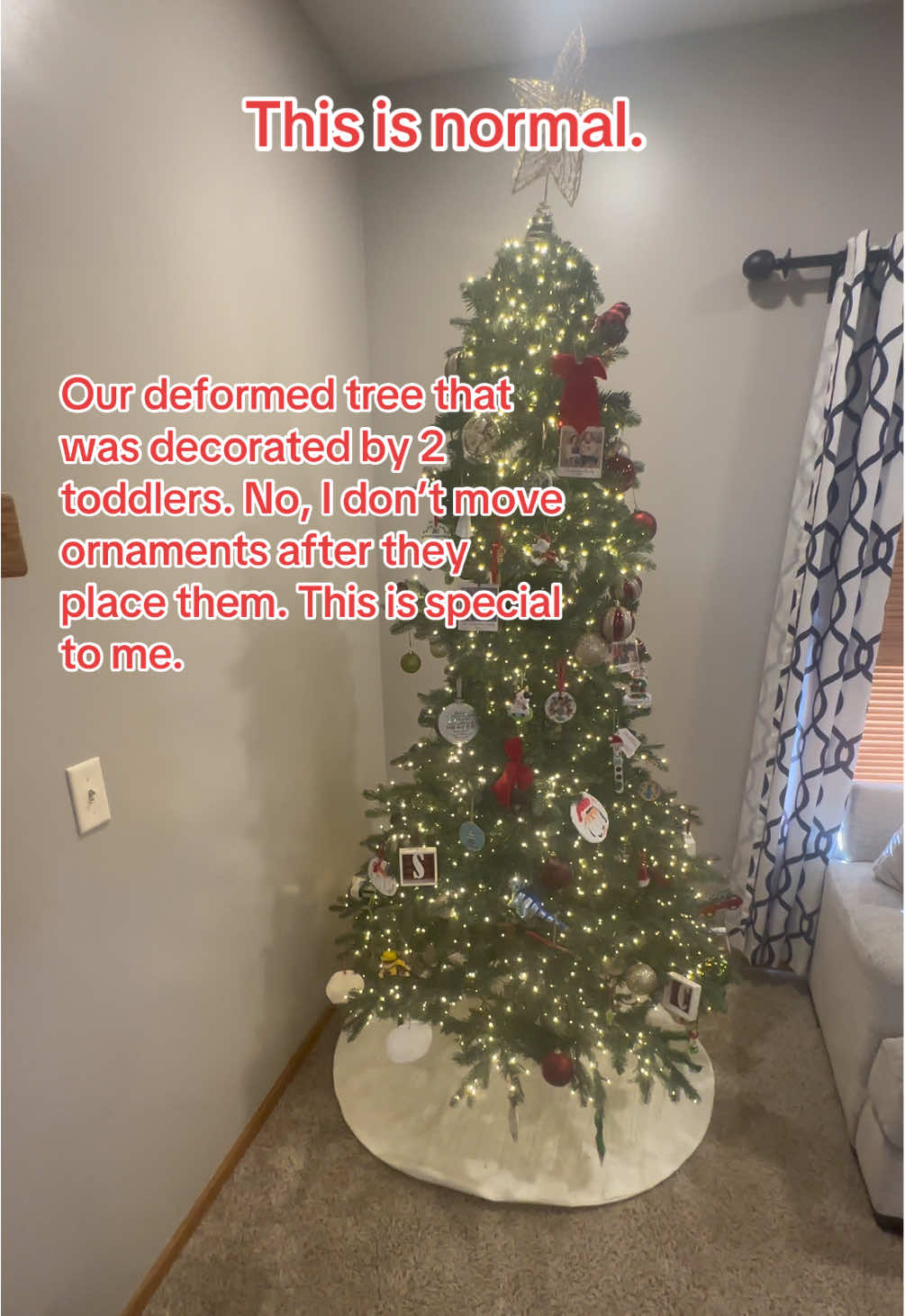 Sharing our normal, unaesthetic Christmas with you. Is it matching? No. Is it special? Yes, incredibly. My kids dont know how much it costs or understand thats its mismatched. They care about what Santa is bringing them, lets be real. And I care about the holidays being special and fun 🎄🎅🏻 #toddlermom #toddlersoftiktok #preschoolmom #underconsumption #normalchristmas #unaesthetic #unaestheticmom #unaestheticcontent 