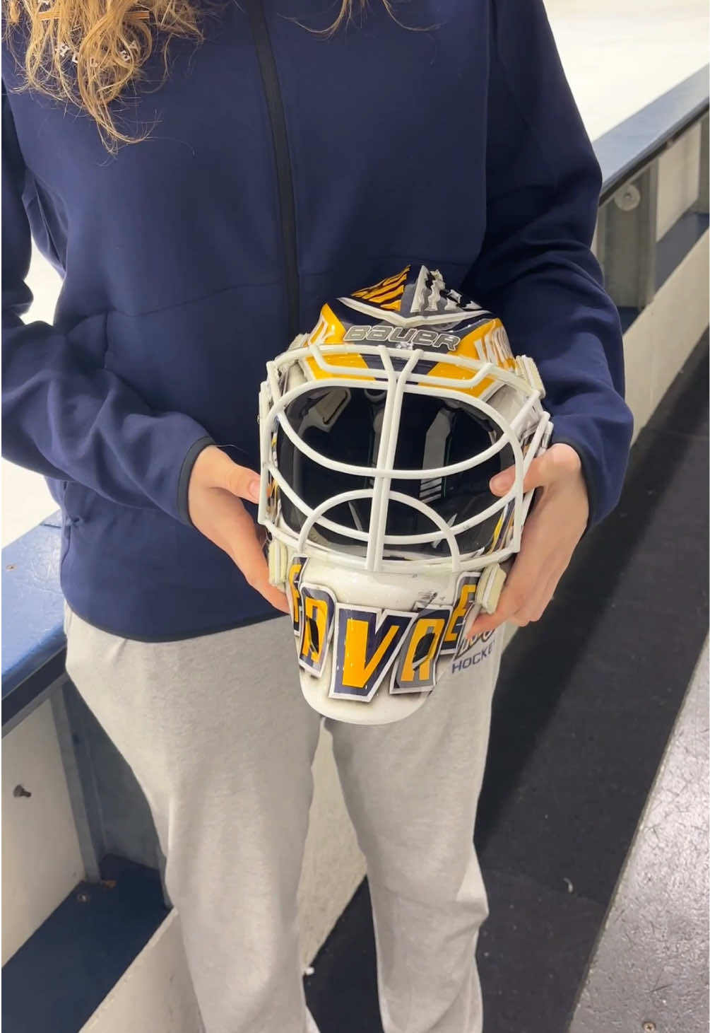 Goalie Helmet Tour With #39 Margaux Favre #womenshockey #sports #fyp #hockey #hockeyeast #ncaa #ncaahockey #collegehockey #goalie