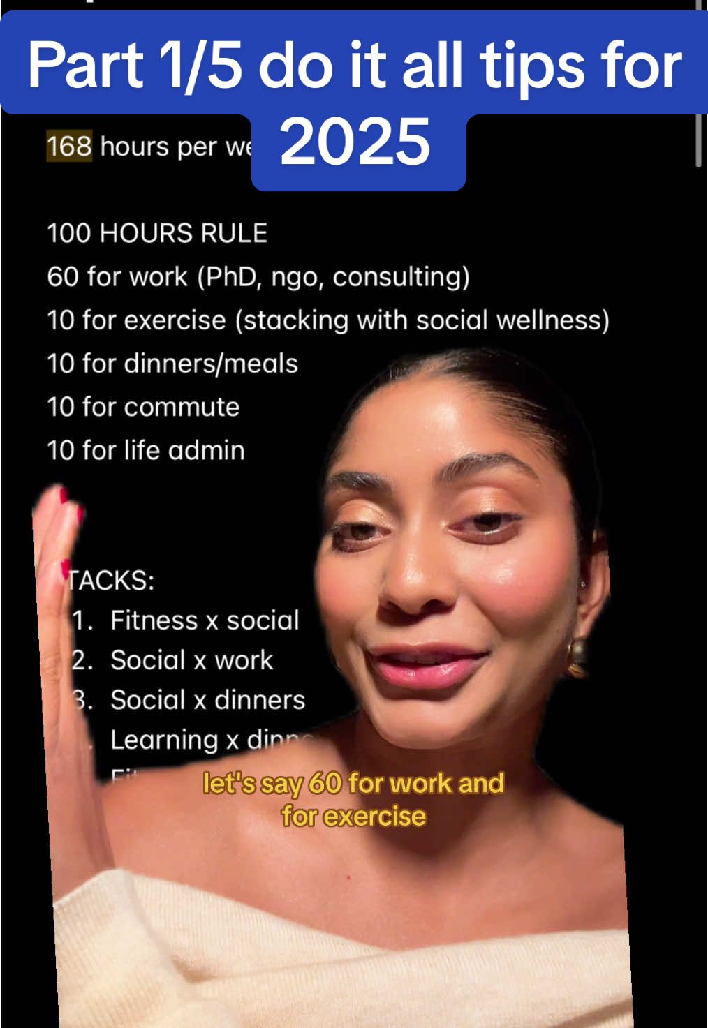 Part 1/5 do it all tip series to prepare for 2025. Welcome 💛 we start with my DIA 100 hour rule, i made it up based on my 168hr breakdown and now its included in my TEDX talk, future work and should probably make it into a theory for human productivity haha  Happy wednesday i hope you are enthusiastic!!!  #100hourrule 2025 prep, 2025 glow up, productivity, wellness, do it all, 