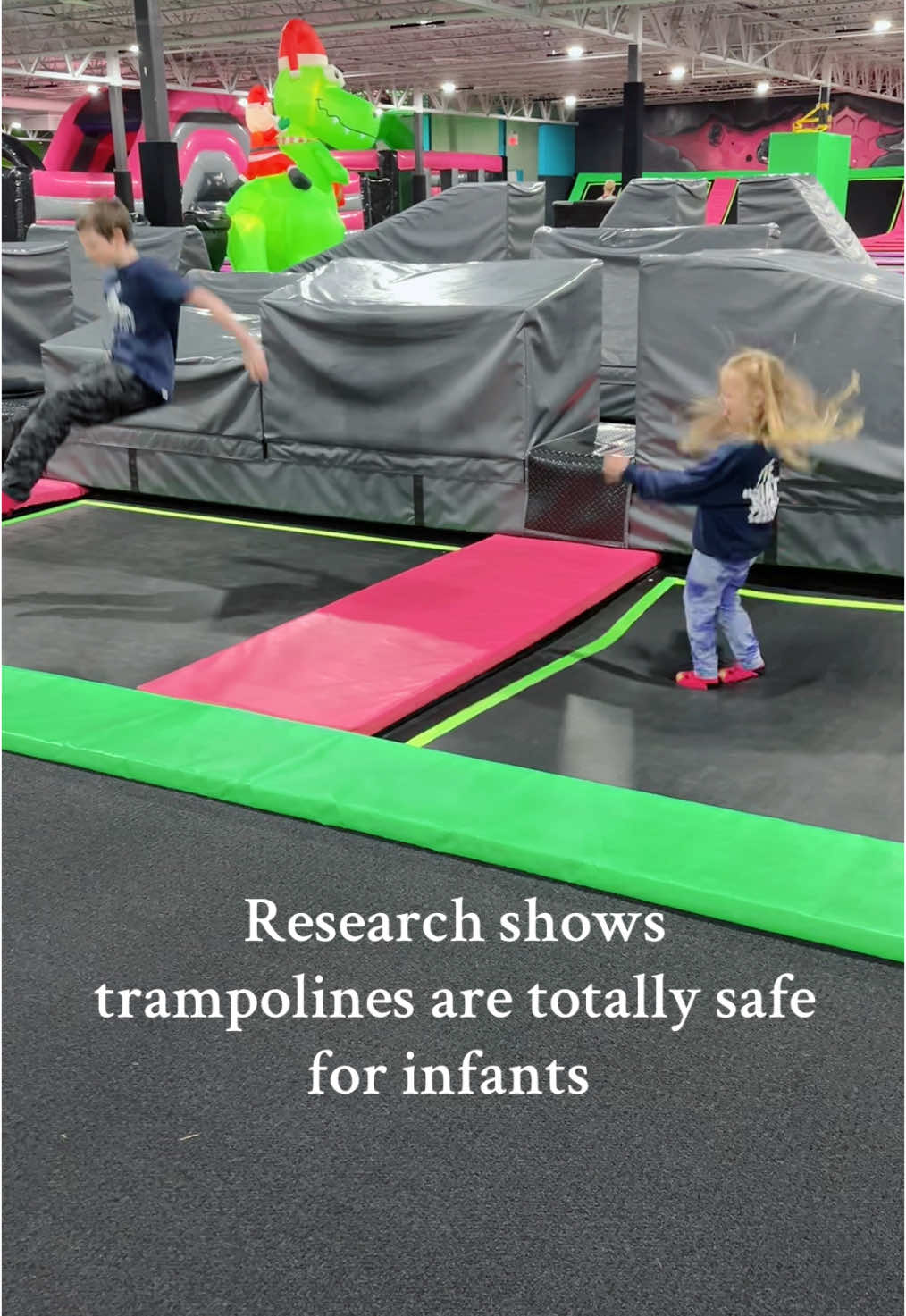 Shes just ready to do all the things her big brother and sister do! #trampoline #parkour #jumpscare #research #studiesshow #fypシ #trending #trampolinepark #Siblings 