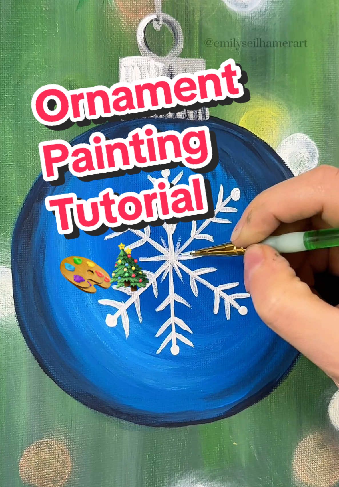 Many of you probably decorated your Christmas tree this past weekend so let's paint a fun snowflake ornament to celebrate! 🎨 🎨Colors Dark Green Light Green White Navy Blue Bright Blue Metallic Rose Gold Metallic Silver Dark Yellow 🖌Brushes Mop brush Size 2 round Size 4 round Size 6 round Medium Pouncer Sponge Pencil #painting #tutorials #beginner #christmas #acrylicpainting #howto #DIY #christmasdecor #paintingtutorial #snowflakes #christmastree #christmastreedecorating #easypainting #stepbysteptutorial 