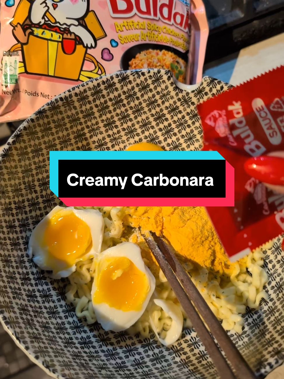 I love my creamy carbonara but I can't if its too spicy! #buldak #buldaknoodles #buldakcreamycarbonara #ramen #spicy 