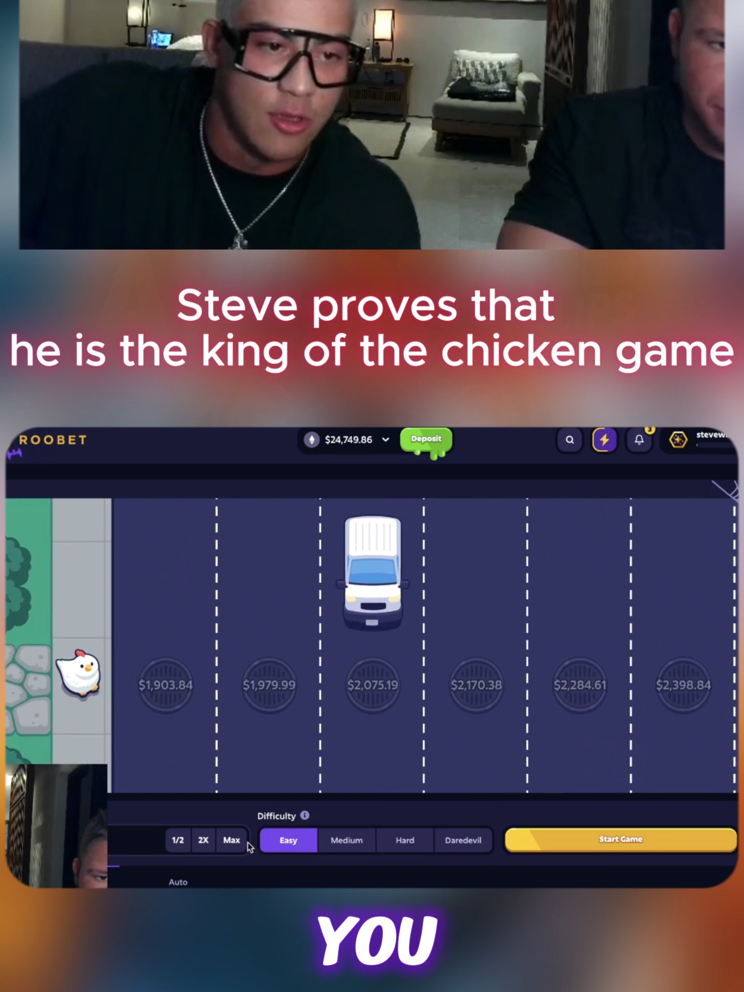 Steve proves that he is the king of the chicken game #fouryouryou