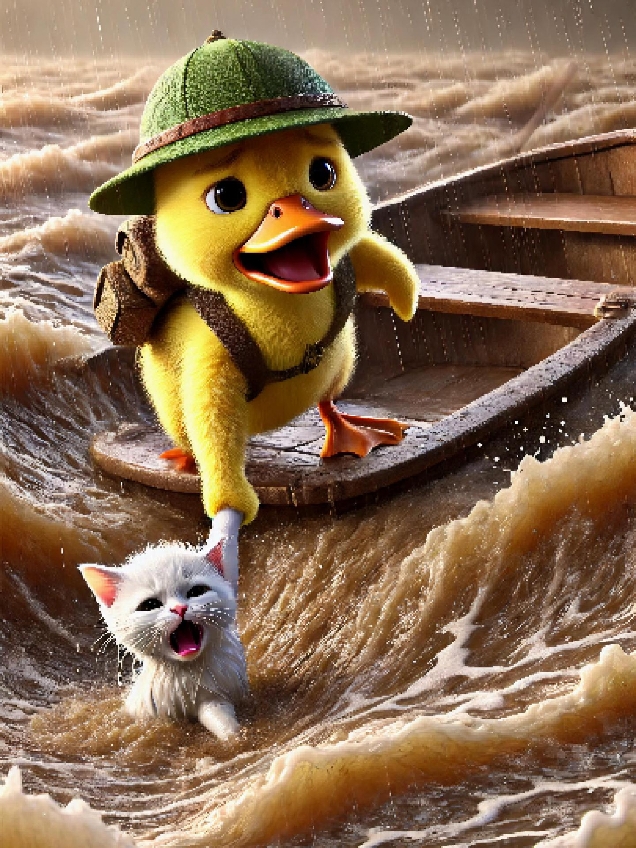 A little duckling helps a kitten that was swept away in a forest, very pitiful 🐤🐤 #duck #animals #kidsoftiktok #funnyvideo 