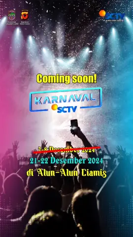 Hallo Wargi Ciamis! Siap-siap kita hiburan akhir tahun bareng di Karnaval SCTV! Wargi Ciamis yang belum tahu ataupun bertanya-tanya terkait Karnaval SCTV, akhirnya ada info yaa! Sebelumnya, acara besar stasiun tv nasional ini akan dilaksanakan tanggal 7-8 bulan ini, namun ada pergeseran waktu pelaksanaan menjadi tanggal 21-22 Desember 2024 di Alun-Alun Ciamis. Pantengin terus media sosial Pemkab Ciamis untuk informasi seru lainnya dari Karnaval SCTV Ciamis! #karnaval #sctv #seru #ciamis #comingsoon #fyp #ayo #ngabring #alunalunciamis #gasskeun #musikakhirtahun #musik #akhir #tahun2024