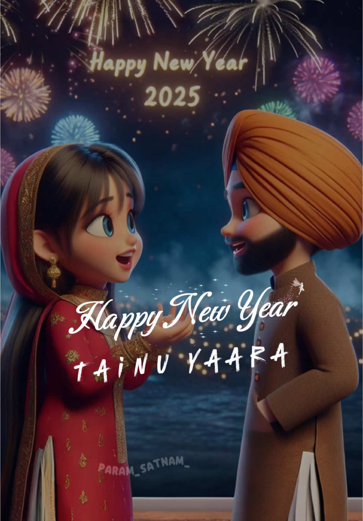 Happy New Year Tainu Yaara..🤍 #happynewyeae2025 #celebrating #newyear #foryou #explorepage #trending #aiart #param_satnam #lyrics 