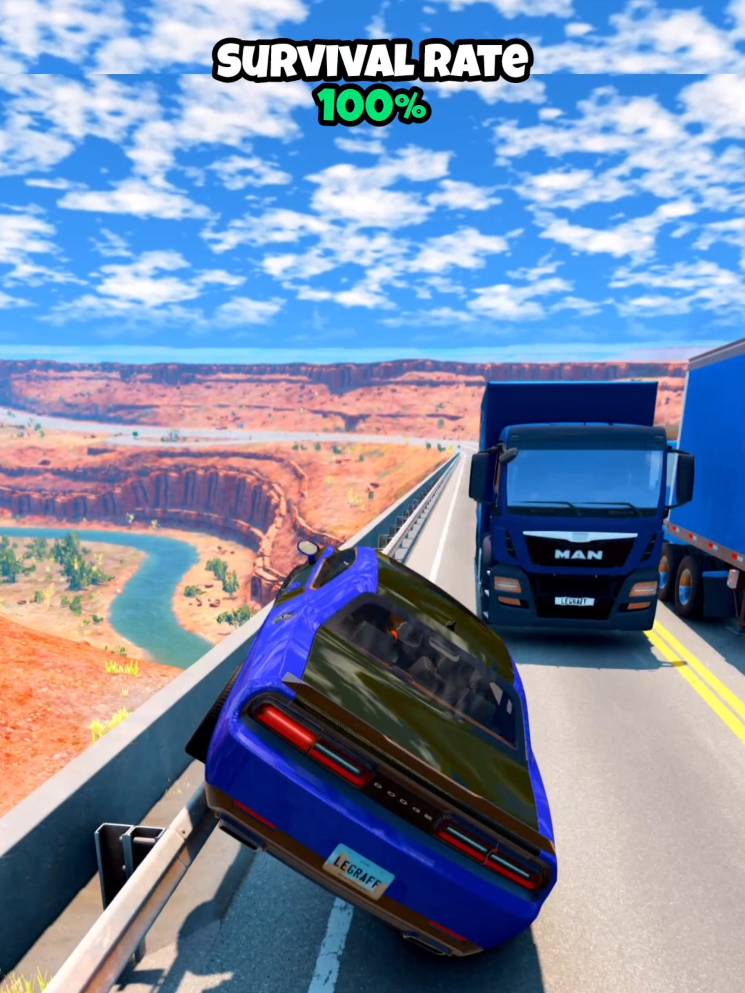 Which car overtakes the truck and survives? #beamng #beamngdrive #beamngcrash #game #gaming #car #cars #simulation #fouryou #fyp #longervideos #tesla #teslacybertruck #teslamodel3