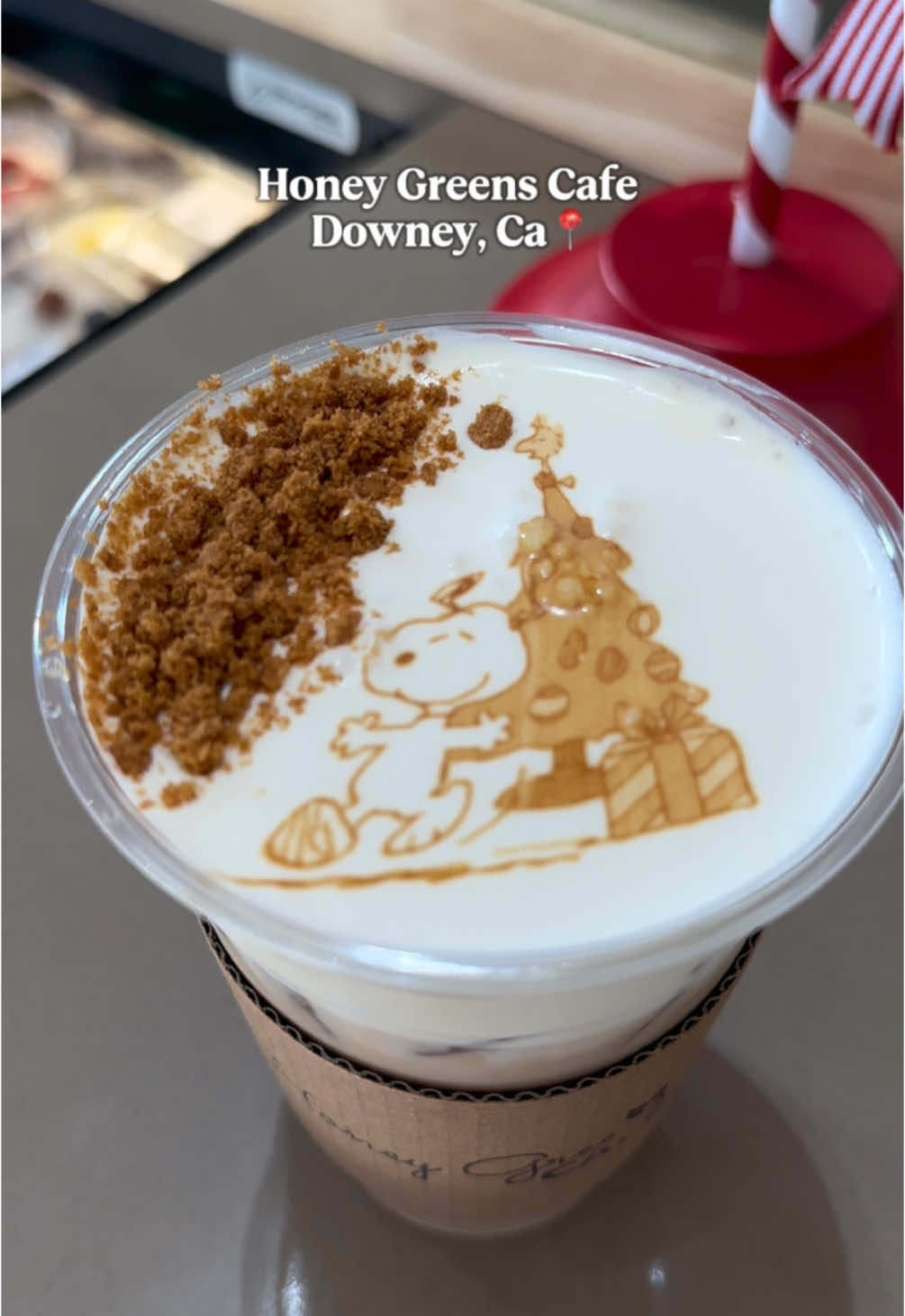 RUN to try the holiday drinks at Honey Greens Cafe ☕️ ☃️🎄 #fyp #cafecitocondaisy #honeygreenscafe #downeyca 