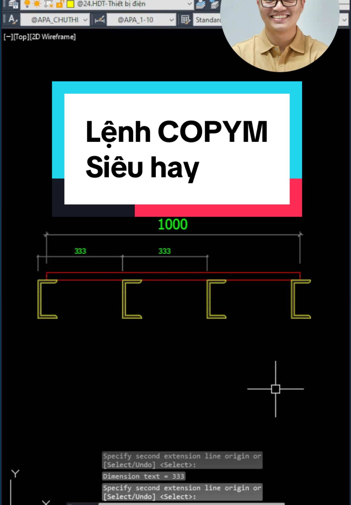 Lệnh COPYM copy chia đều đối tượng trên 1 đoạn siêu hay #autocad #autocadtutorial #autocad2d #autocadtip #autocaddesigning #xuhuong #viral #2d #cnc #thietkenoithat #trending 