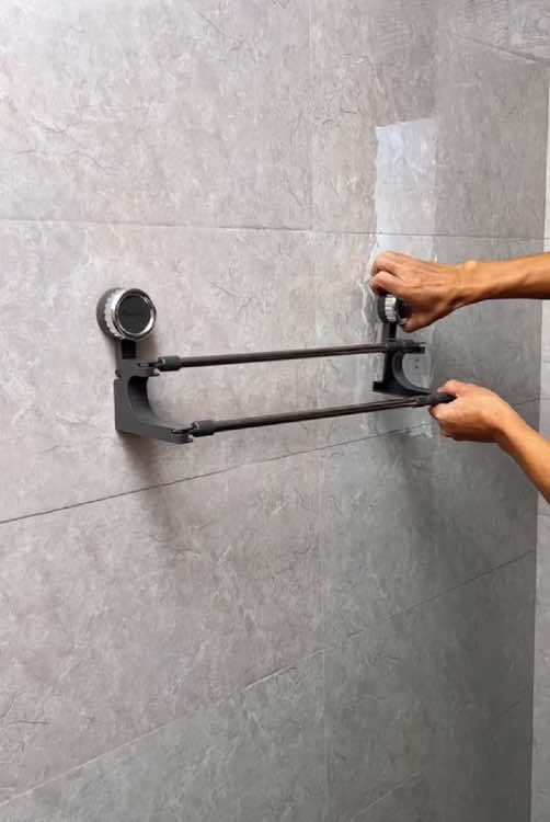 Today's towel racks are all designed with retractable suction cups. The suction cup head can rotate 180 degrees, and the suction cup can be moved freely without damaging the wall #TelescopingTowelBar #SuctionCupTowelRack #TowelRack