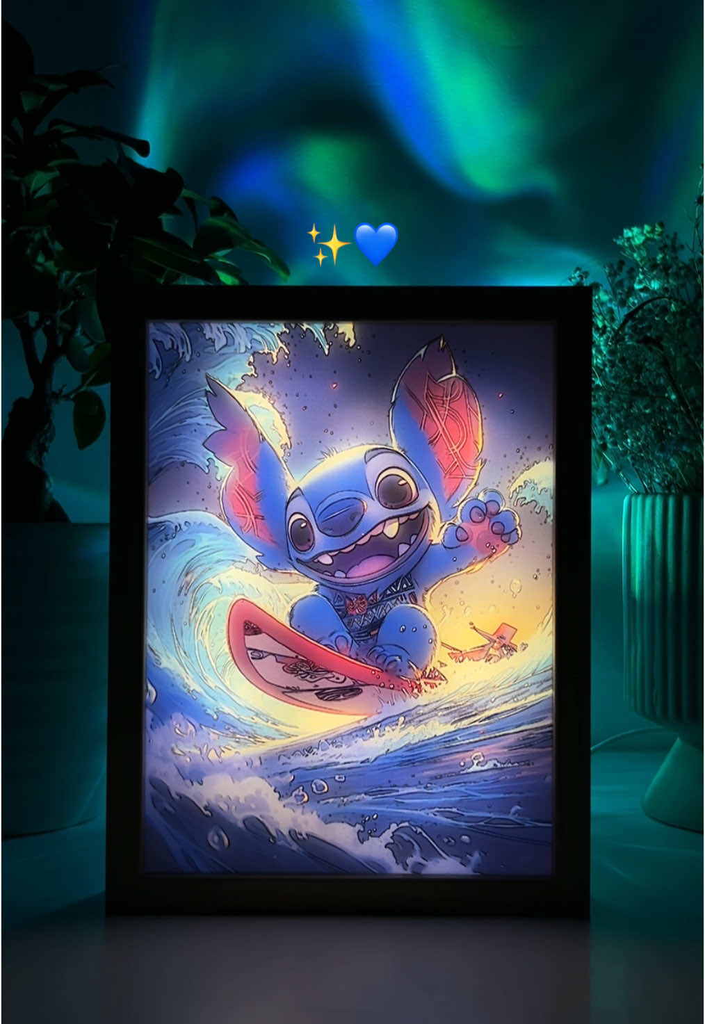 Whait for the lights ✨🥹 #stitch #liloandstitch #liloandstich #disneyart  . . . . . . . . . Stitch LED painting from Disney. Lilo and Stitch fan art drawing with lights. 4D drawing LED Frame