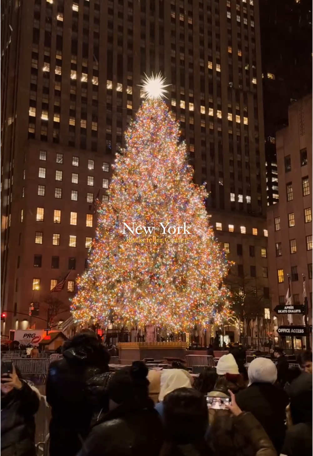 The Rockefeller Center Christmas tree is officially lit! Just as the lights came on, a soft snowfall started I, adding the perfect touch of magic to an already incredible moment in New York City. 🎄✨ Shot on iPhone 4k at 30fps  christmas in new york #newyork #nyc #newyorkcity #cinemasb