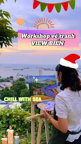 Workshop vẽ tranh view biển ở Vũng Tàu.  #workshop #vetranh #acrylicpainting #vungtau #vietnam #tinytruc #caribido #buiroman #vetranhviewbien #chillwithsea