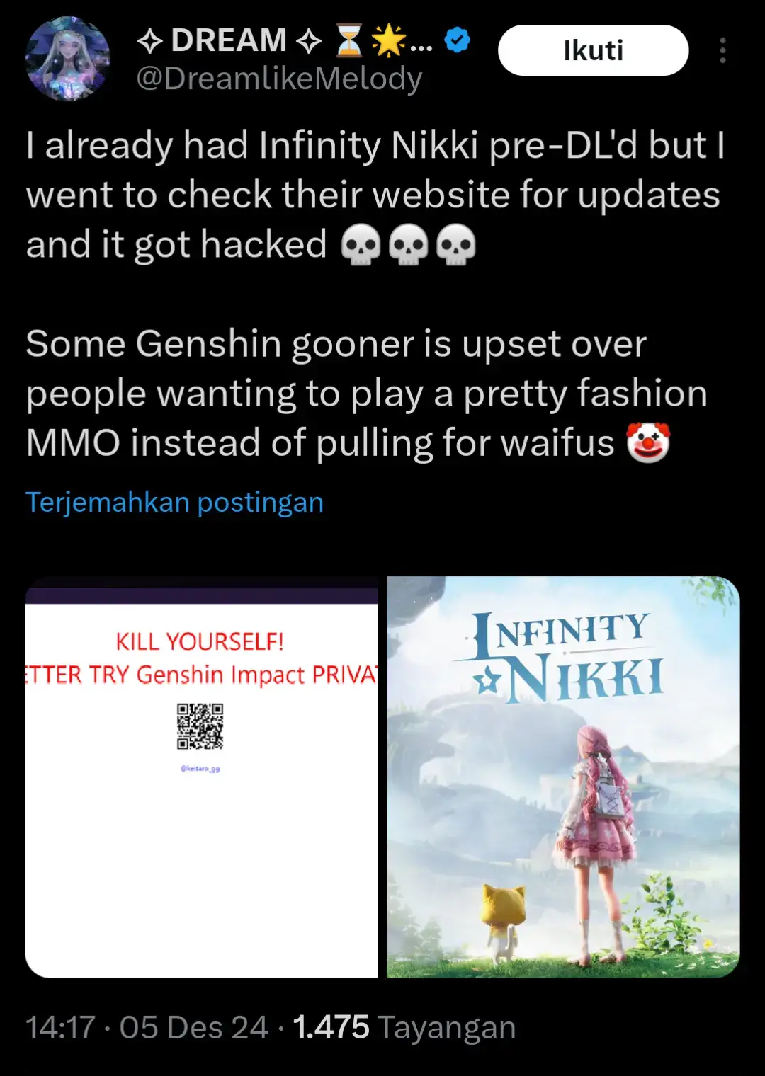 Ini bener atau nggaknya Please guys kalau emang nggak suka sama game nya tinggal nggak usah main apa susahnya jangan ngelakuin hal yang makin merusak citra komunitasnya #infinitynikki #genshin #GenshinImpact #genshinimpactedit #genshinimpactindonesia #hoyoverse #fyp #fypシ゚ 