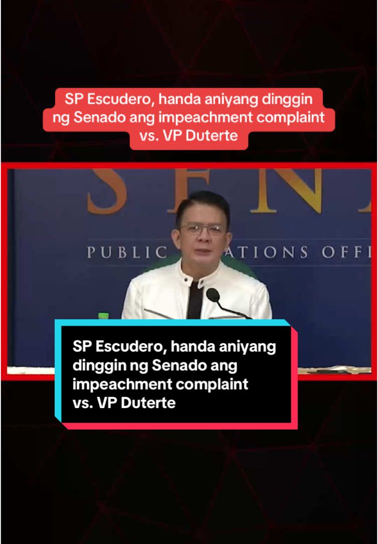 Hindi aniya tiyak ni Senate President Chiz Escudero kung may sapat na oras pa ang Senado na magsagawa ng proceedings kaugnay sa inihaing impeachment complaint laban kay Vice Pres. Sara Duterte. Ani SP Escudero, bawat impeachment ay iba-iba ang proseso at time table ngunit anumang trabaho na ibabato sa Mataas na Kapulungan ay susubukan nilang gampanan dahil tungkulin aniya nila itong dinggin. #News5 #NewsPH #SocialNewsPH #BreakingNewsPH 