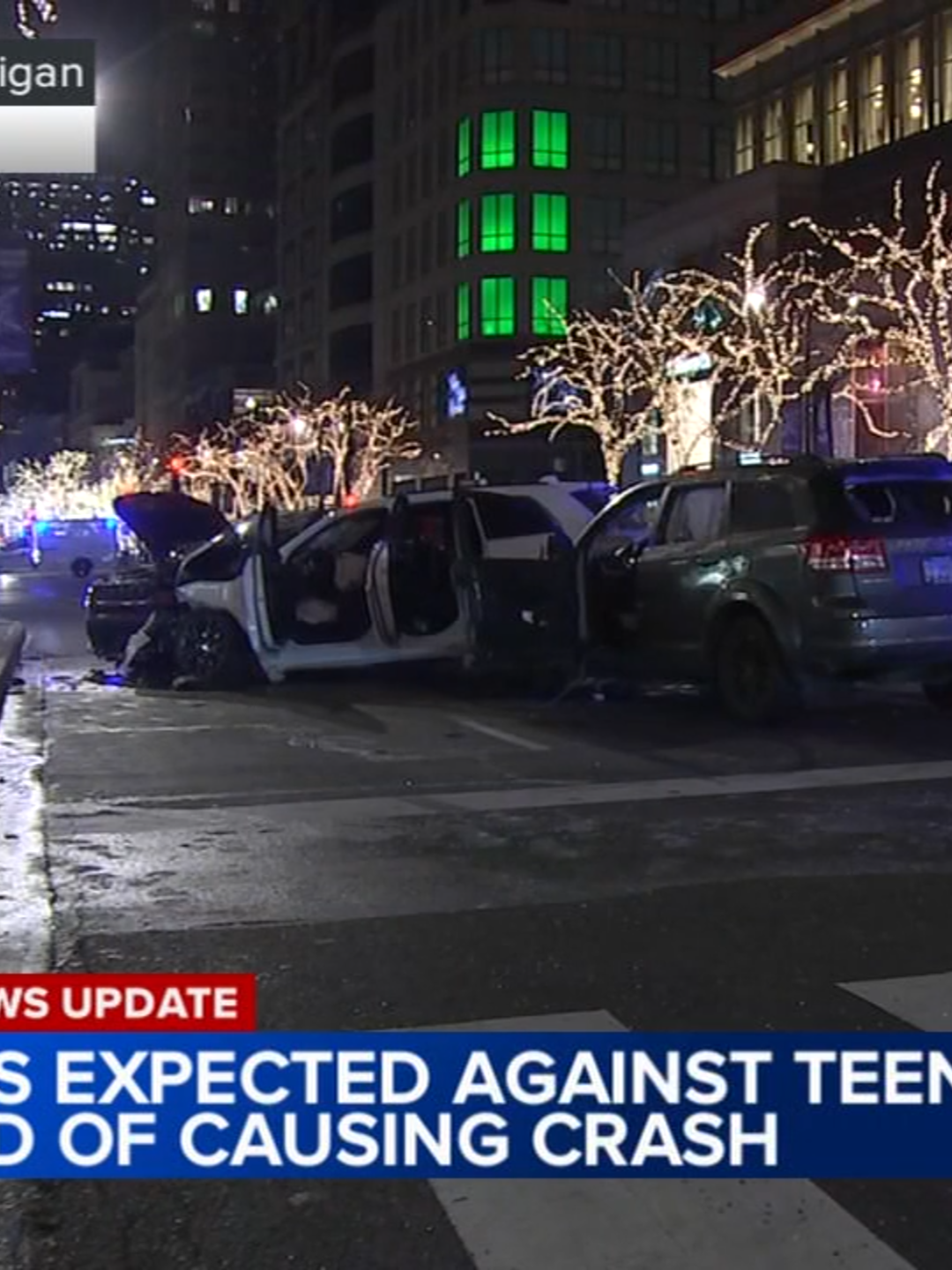 There was a multi-vehicle crash Wednesday evening the city's River North neighborhood. The Chicago Fire Department confirmed they are responding to a crash involving multiple vehicles at Chicago and Michigan. A 16-year-old boy was driving a stolen Jeep Cherokee soutbound on Michigan when it ran a red light at the Michigan intersection. The Jeep crashed into a Dodge van, a Jeep Compass, that was facing northbound on Michigan and a Honda SUV, police said. The teenager tried to runaway, but police said he was quickly placed into custody. A woman who was with the teen in the Cherokee was also taken into custody. A woman and a 6-year-old girl were in the Dodge van. They were taken to the hospital and are expected to be OK. A woman, a 4-year-old and a 6-year-old were in the Jeep Compass. They were all taken to the hospital and are expected to be okay. There were no reported injuries from the Honda SUV.