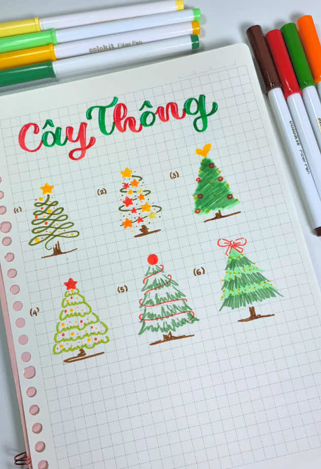 6 cách vẽ cây thông noel 🌲🎄 #vietcunghuonw #gócsángtạo #LearnOnTikTok #headerideas #takenotes #DIY #fyp #xuhuong #noel #handmade 