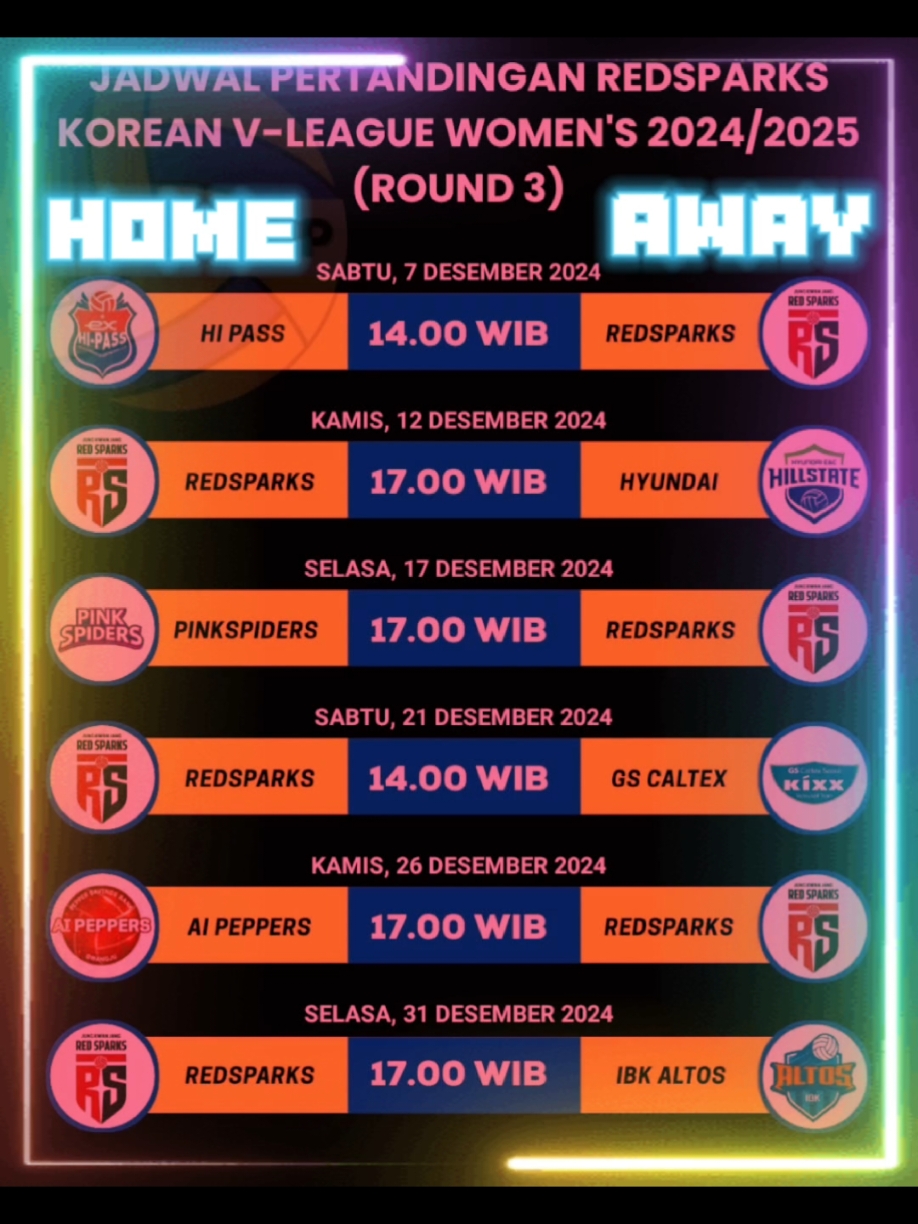 JADWAL ROUND 3 RED SPARKS.  #megawatihangestri #redsparks #champion #k_vleague #2024_2025 