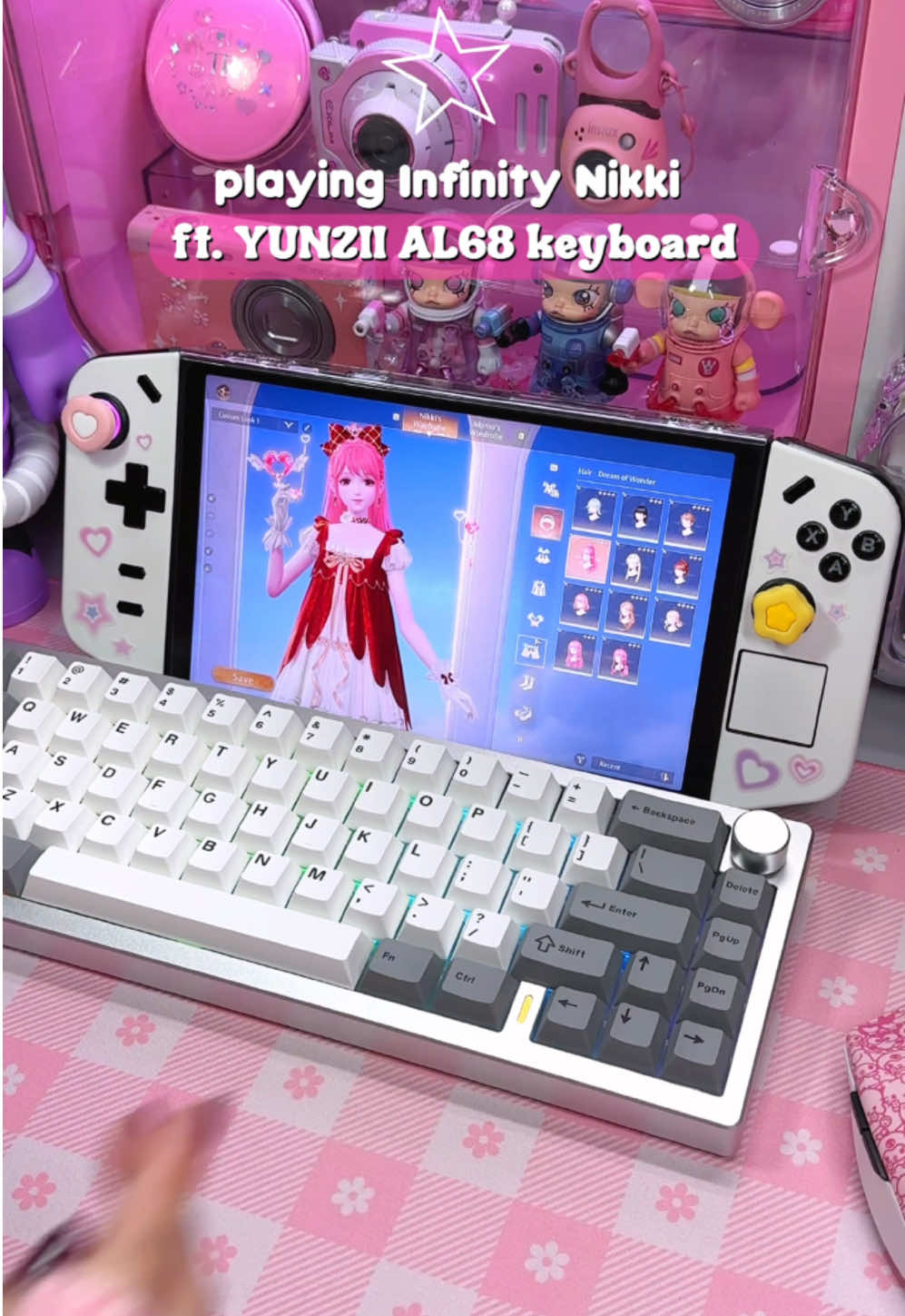 ✨ playing Infinity Nikki ft. AL68 mechanical keyboard from @YUNZII KEYBOARD 🩶✨ another cool aluminum and creamy keyboard by YUNZII ! it features a 65% layout, gasket mount for a soft typing experience, linear Milk V2 switches, a glossy back panel, and tri-mode connectivity to keep things versatile~ ⌨️ I paired it with my Lenovo Legion Go, and I’m loving how this simple setup turned out 🙂‍↕️🫶🏻 ✨ 𝘂𝘀𝗲 𝗱𝘀𝗰𝗼𝘂𝗻𝘁 𝗰ø𝗱𝗲: 𝗲𝗹𝘆𝘅𝗶𝗿𝗶𝗻𝗲 on @yunzii_keyboard SlTE  #mechanicalkeyboard #keyboardasmr #infinitynikki #lenovolegiongo #handheldpc #keyboard #pinksetup #desksetup #typingsounds #keeb