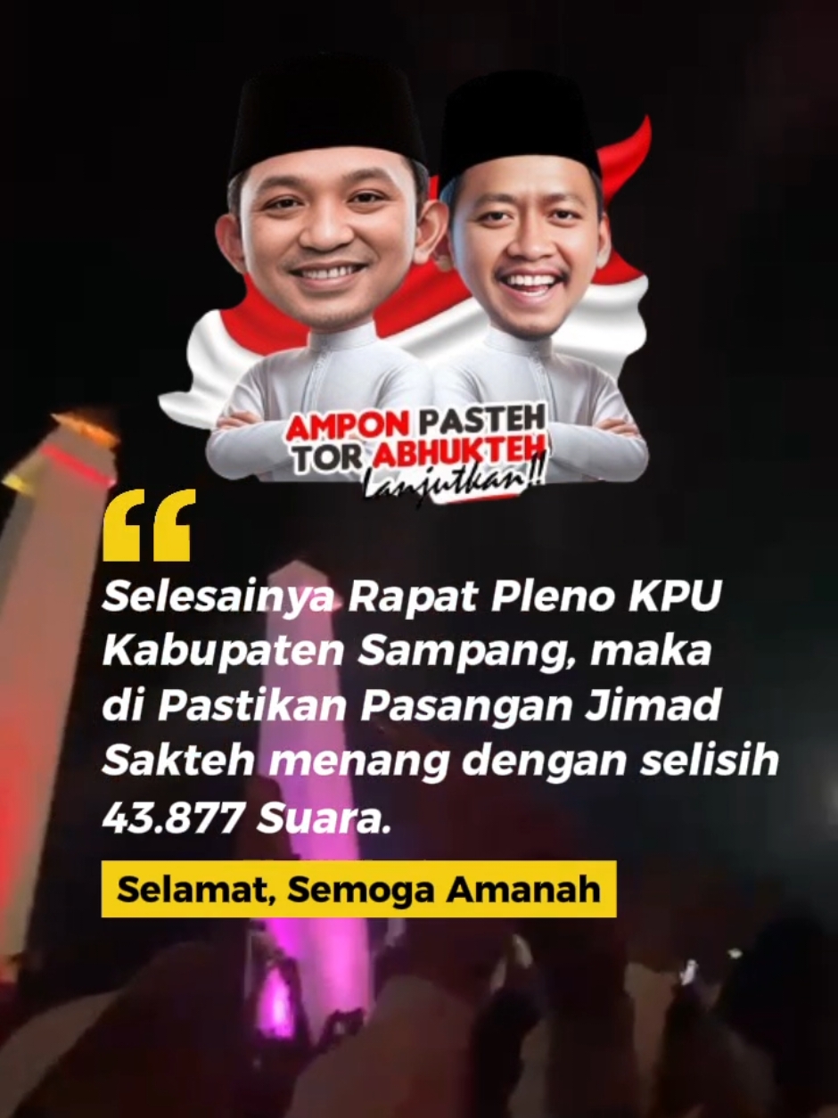 Selamat. semoga sukses dan semoga menjaga amanah Rakyat Kab. Sampang. #pilkada2024 #pilkada #viral #fyp #pemilu2024 #2024 #rapatpleno #kpu #2periode #bawaslu #lanjutkan #pks #nasdem #gerindra #pkb #gelora #hebatbermartabat #alunaluntrunojoyosampang #jimadsakteh #mandat #abaidipole #abaidi #ramahfud #bupati #wakilbupati #sampang #madura 