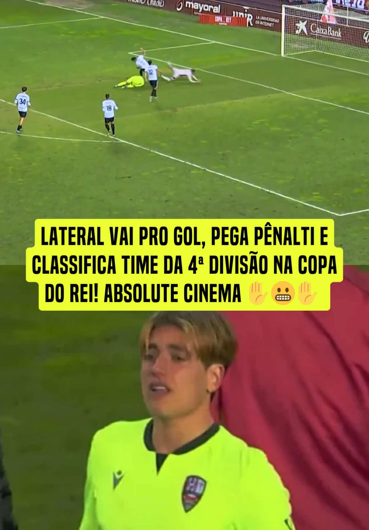 SEGUE O FIO 👇🧶 O goleirão do UD Logroñés se machucou contra o Girona na Copa do Rei…  Os caras não tinham mais substituições pra fazer e meteram o lateral no gol!  Cheio de personalidade, o fera pegou o pênalti e classificou o time dele contra o Girona pra próxima fase da Copa do Rei!  Cinema demais… 🖐️😳🖐️ 🎥 @rfef  #UOLEsporte #Futebol 