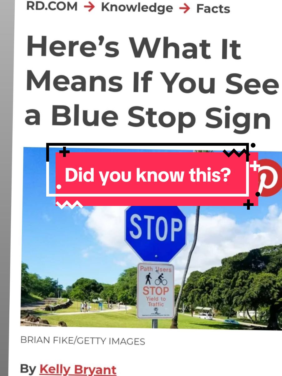 If there’s one rule of the road we learn long before driver’s ed, it’s this: Red means stop. Even a toddler can tell you the right shade of a stop sign. Since roughly the 1950s, all government-issued stop signs in the United States have been red. But you might be surprised to learn that for the 30 years prior, yellow stop signs were prevalent. Weird to think about in retrospect, right? But even more of an oddity is the elusive blue stop sign. (Yes, they exist!) So where can you find blue stop signs? And what do they mean—you know, aside from “stop”? We asked two transportation-planning and infrastructure-management experts, and here’s what they had to say.#bluestopsign #stopsign #1950s #history #knowledge #facts 