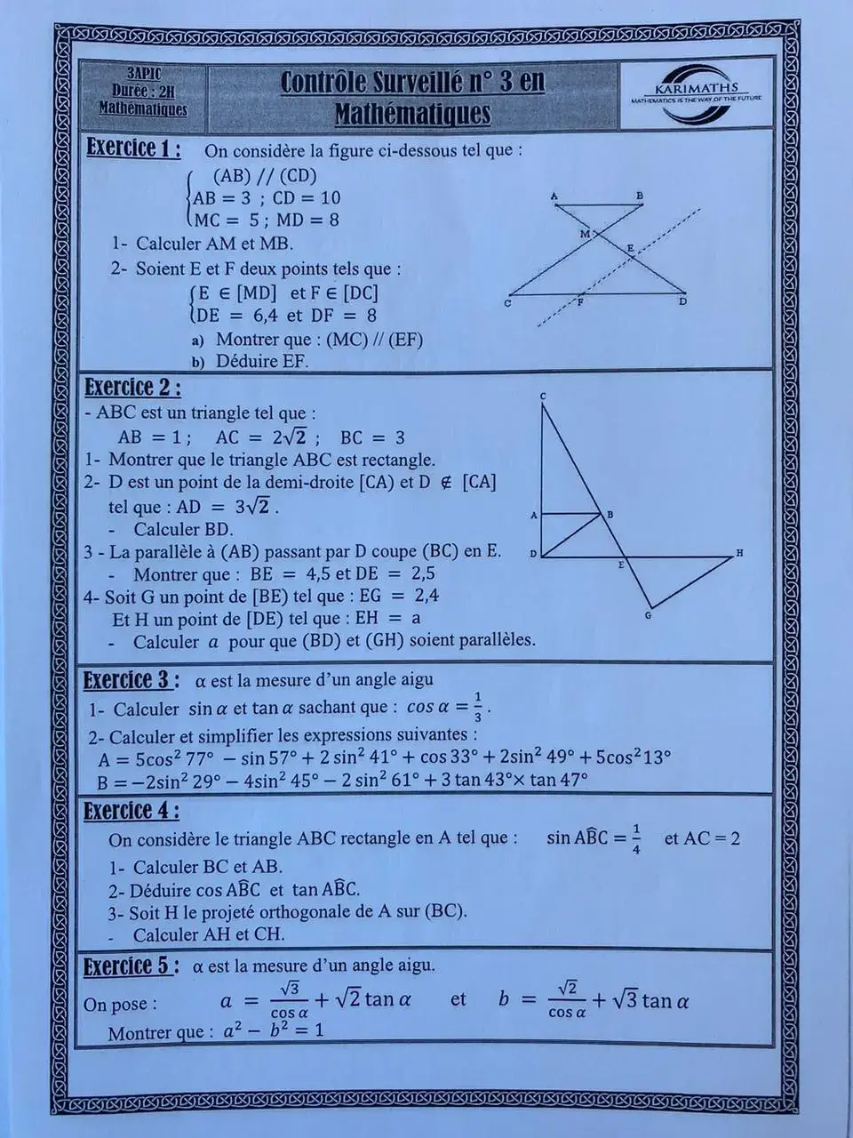 correction du contrôle surveillé n ° 2 en mathématiques - 3APIC  - KARIMATHS #pourtoi #fypシ #foryoupage #astuce #CapCut @Prof.Karim @Prof.Karim @Prof.Karim 