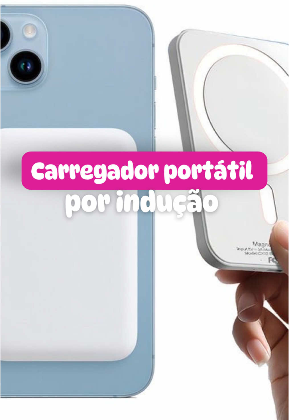 Carregador Portátil Indução 5000mAh: leve, prático e perfeito para o dia a dia! Carregue seu iPhone ou Android sem fios e com estilo. ⚡ 💬 Comente 