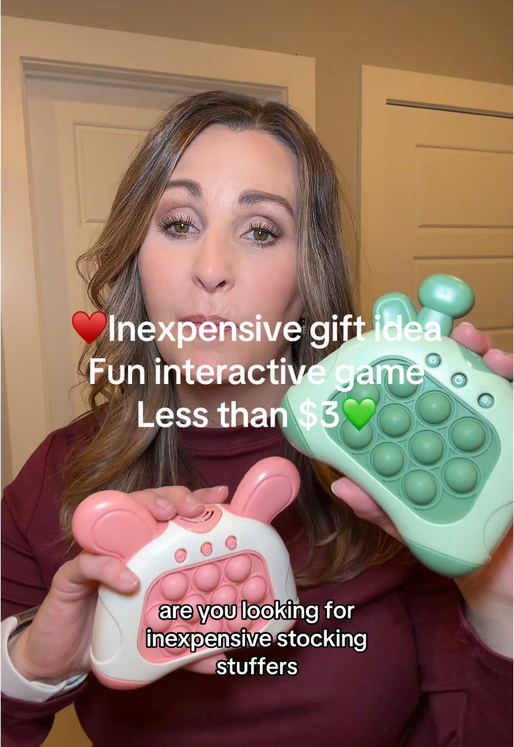 These interactive handheld games are less than $3. These would be great for stocking stuffers, white elephant gifts, or even birthday gifts. Grab yours before they sell out. #fastpushgame #FastPush #PinkBunny #greengiraffe #StockingStuffer #StockingStuffers #GiftsForHim #GiftsForHer #holidayhaul #creatorsearchinsight #GiftsForKids #GiftsForTeens