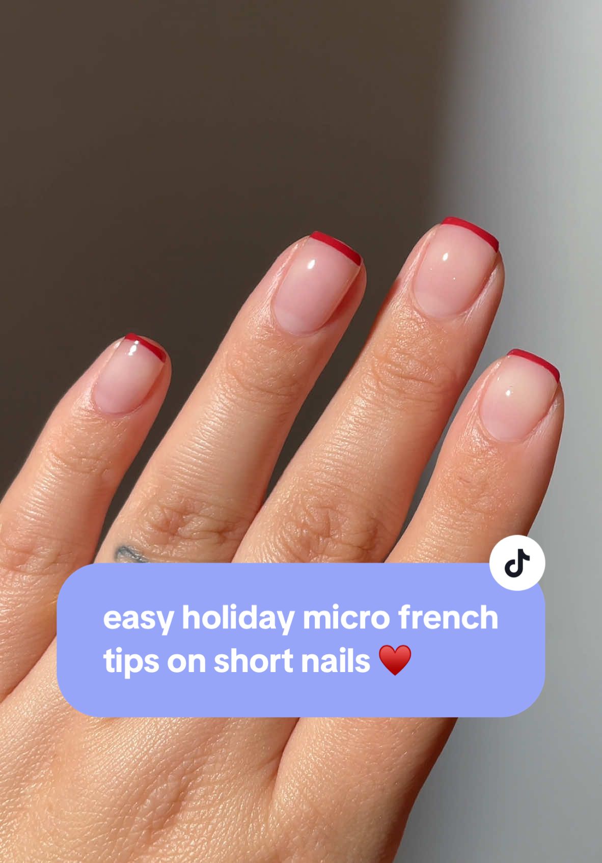 easy holiday micro french tips on short nails ♥️ products used: clueless, red ribbons, nail art stamper tool & totally gelly.  #winternails #holidaynails #christmasnails #rednails #frenchtips #easynails #nailartvideos #nailtutorials #nailsathome #nailinspo 