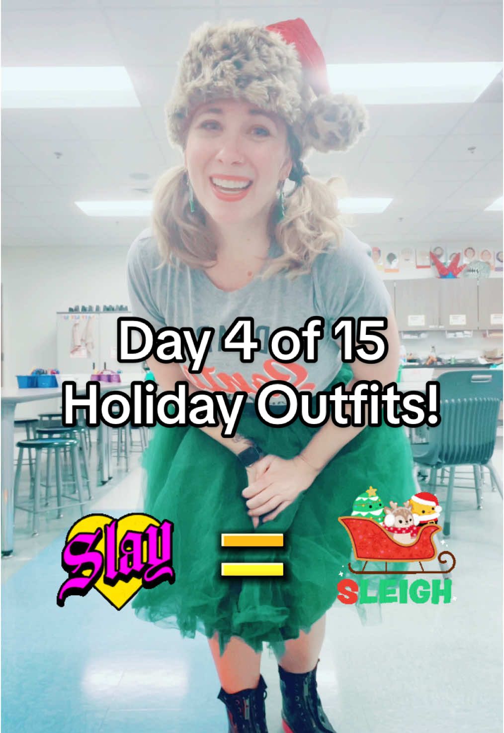 “Sleigh” all day. (My students thing I’m cringe….is that still cool to say?) * * * #ArtTeacher #Teacher #ArtClass #ArtRoom #ElementaryArt #MiddleSchoolArt #WhatTheArtTeacherWore #TeacherOutfit #HolidayOutfit #ChristmasOutfit #TeacherHolidayOutfit #TeacherChristmasOutfits #ChristmasOOTD #HolidayOOTD #ChristmasCountdown #Slay #Sleigh 