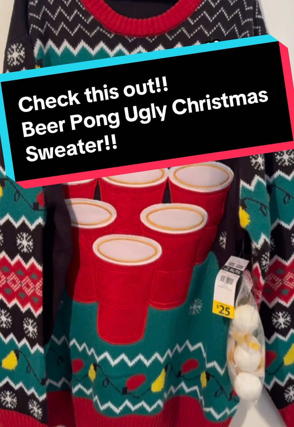 Found it at Giant Tiger here in Canada! #christmassweater #uglysweaters #beerpong #coolfinds #christmas2024 #christmasparty #pong