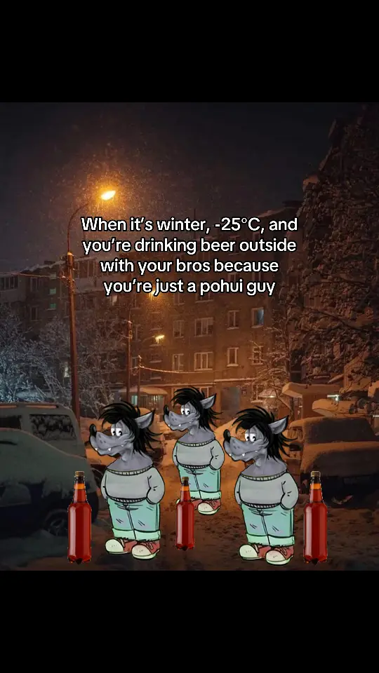 When it’s winter, -25°C, and you’re drinking beer outside with your bros because you’re just a $pohuiguy 🐺💸  #pohuiguy #memecoin #solana #chillguy 