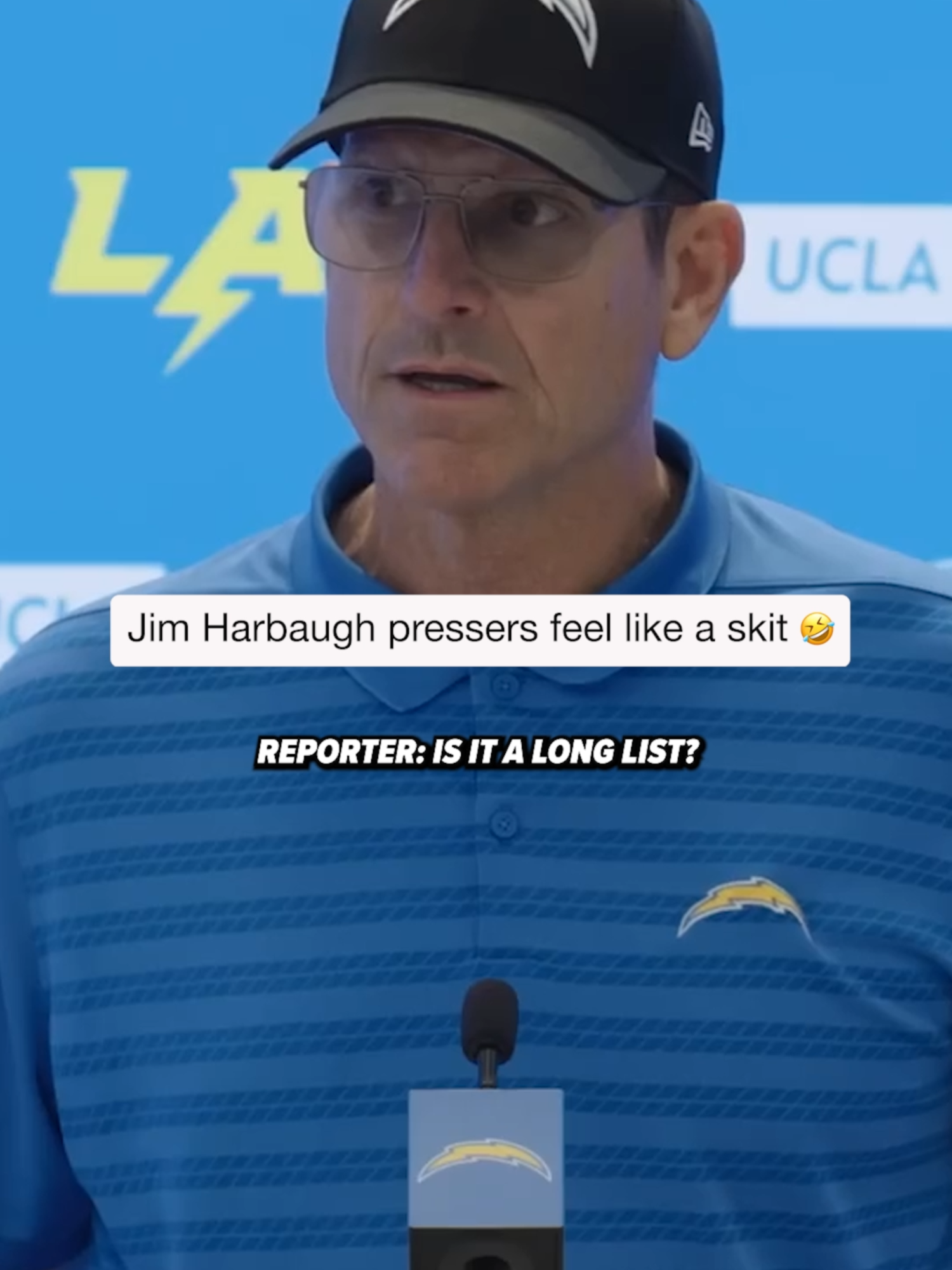 Jim Harbaugh press conferences need to be picked up as a sitcom 🤣 (🎥: Chargers) #jimharbaugh #chargers #harbaugh