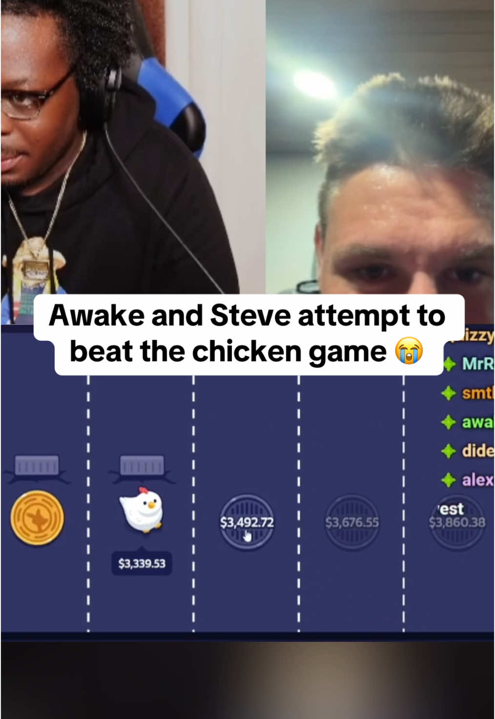 Awake and steve attempt to beat the chicken game 😭 #kickstreaming #crossyroad 