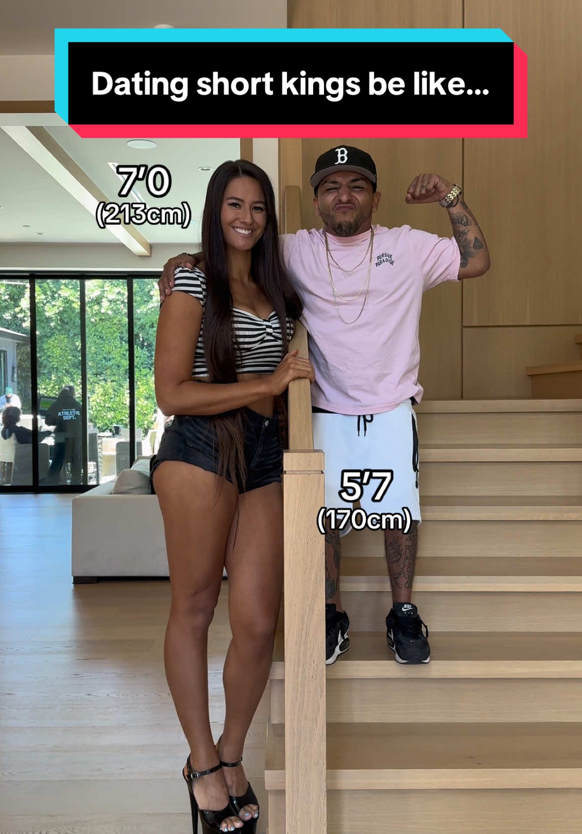 Wait for it😅…would you date a girl this much taller than you? #tallgirl #shortking #dating #heightdifference 