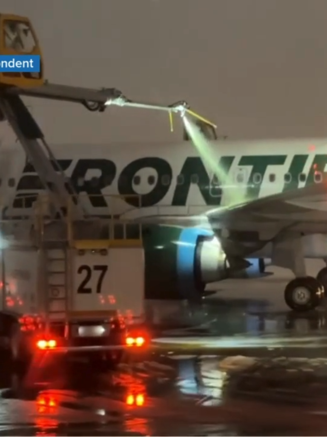 Watch as an airplane gets deiced Thursday night at Cleveland Hopkins International Airport. Filmed by FOX Weather Correspondent Robert Ray. #winterweather #airplane #ohio #foxweather