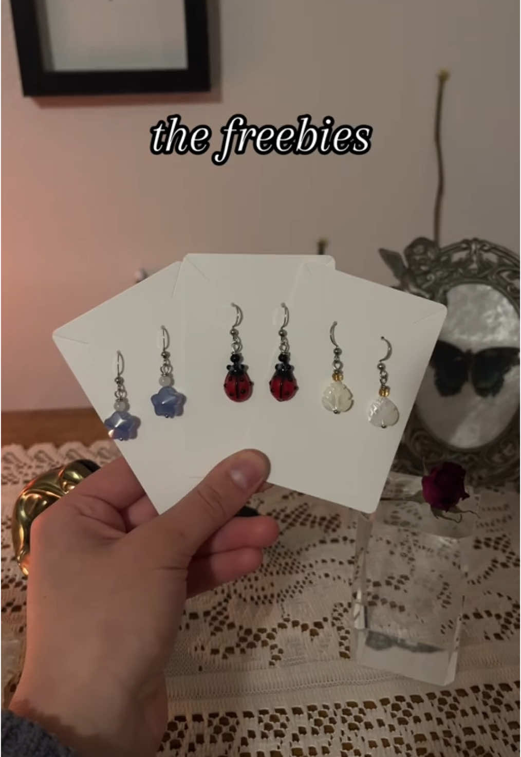 three lucky ordered recieced custom stainless steel earrings last week for FREE to make your own order dm me or purchase via depop! • @key 🧸 #xyzbca #xyzcba #xybca #elegance #jewelry #fairycore #faerie #coquette #coquetteaesthetic #fairy #alt #pearlnecklace #gothgirl #mushroom #altgirl #alternativegirl #elegantjewelry #coquettefashion #coquettecore #elvin #handmade #handmadejewelry #crystal #beadedjewelry #crystaljewelry #stonejewelry #crystalwitch #witch #beadersofinstagram