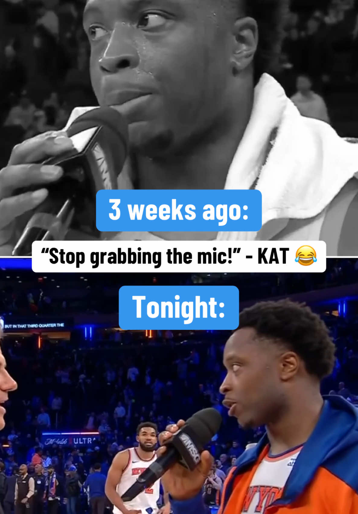 OG can’t stop grabbing the mic 😭 #NBA #basketball #knicks #karlanthonytowns #oganunoby #funny 