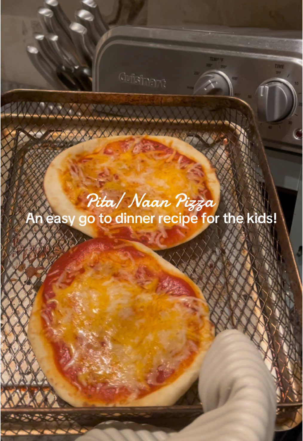 My go to dinner recipe for the kids, especially on solo parenting nights like tonight.  I get a big pack of mini naan bread from @Costco Wholesale, top with pizza sauce, cheese, and whatever other toppings you desire. I throw it in the air fryer at 375° for about 4-5 min and its done. 🍕 #kidsrecipes  #toddlerrecipes  #EasyRecipe  #gotorecipe #m #quickrecipes  #airfryer  #soloparenting  #leowife  #momoftwo  #toddlermom 