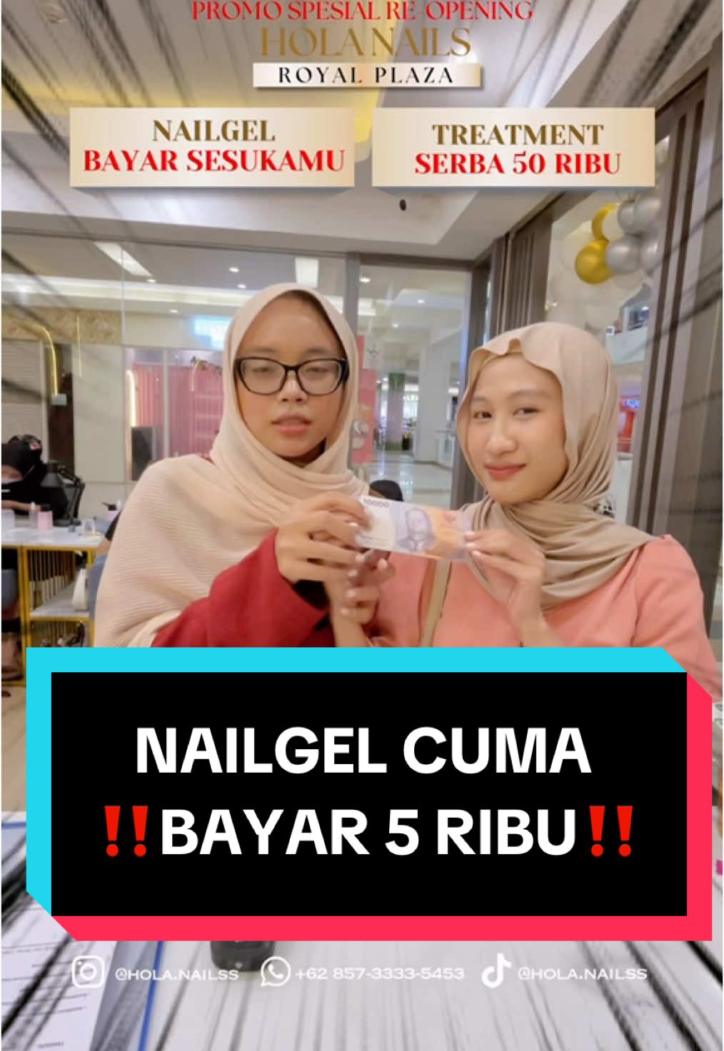 Membalas @Lilyan ‼️TREATMENT NAILGEL BAYAR BAYAR 10 RIBU BUAT 2 ORANG‼️ Hanya di Spesial Re-Opening Hola Nailss Royal Plaza 😍. Nggak cuma itu aja karena ada banyak promo promo lainnya : - NAILGEL BAYAR SESUKAMU ‼️ - TREATMENT SERBA 50 RIBU ‼️ - ⁠EYELASH DISKON 20% ALL TIPE ‼️ Jadi catet tanggalnya dan jangan sampai kelewatan promonya. Inget ya kalau mau treatment lengkap yang murah, berkualitas, bergaransi dengan pelayanan bintang 5✨, Langsung aja datang ke Hola Nailss dan buktikan sendiri kualitasnya 🥰  #nail#naill#nailartl#eyelashi#waxingo#salonl#nailartsurabayal#eyelashsurabayao#salonsurabayao#salonmurahsurabayar#hairl#nailartmurahsurabayal#nailartistl#eyelashesl#nailarttutoriall#nailartsidoarjol#nailartsemaranga#berandau#masukberandal#eyelashmuraha#perawatanmurahr#haircutr#haircolora#creambathr#hairmaskrcareirtreatment  DN