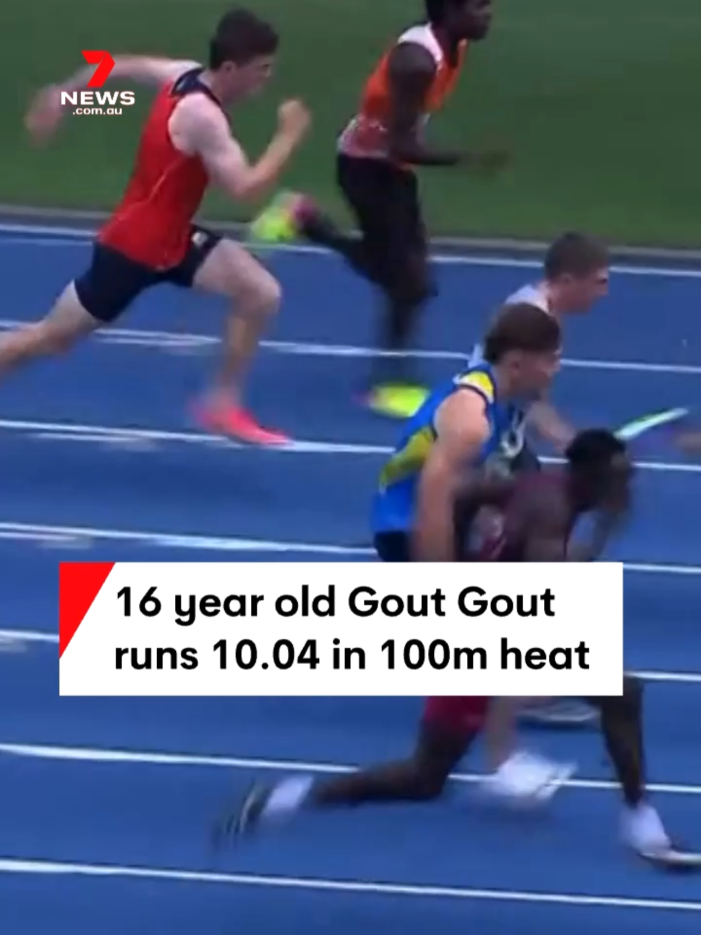 16-year-old Aussie sprint sensation Gout Gout has run 10.04 seconds in a heat of the Australian All-Schools Championships. The time is the fourth fastest an Australian athlete has ever run the 100-metre event. #7NEWS