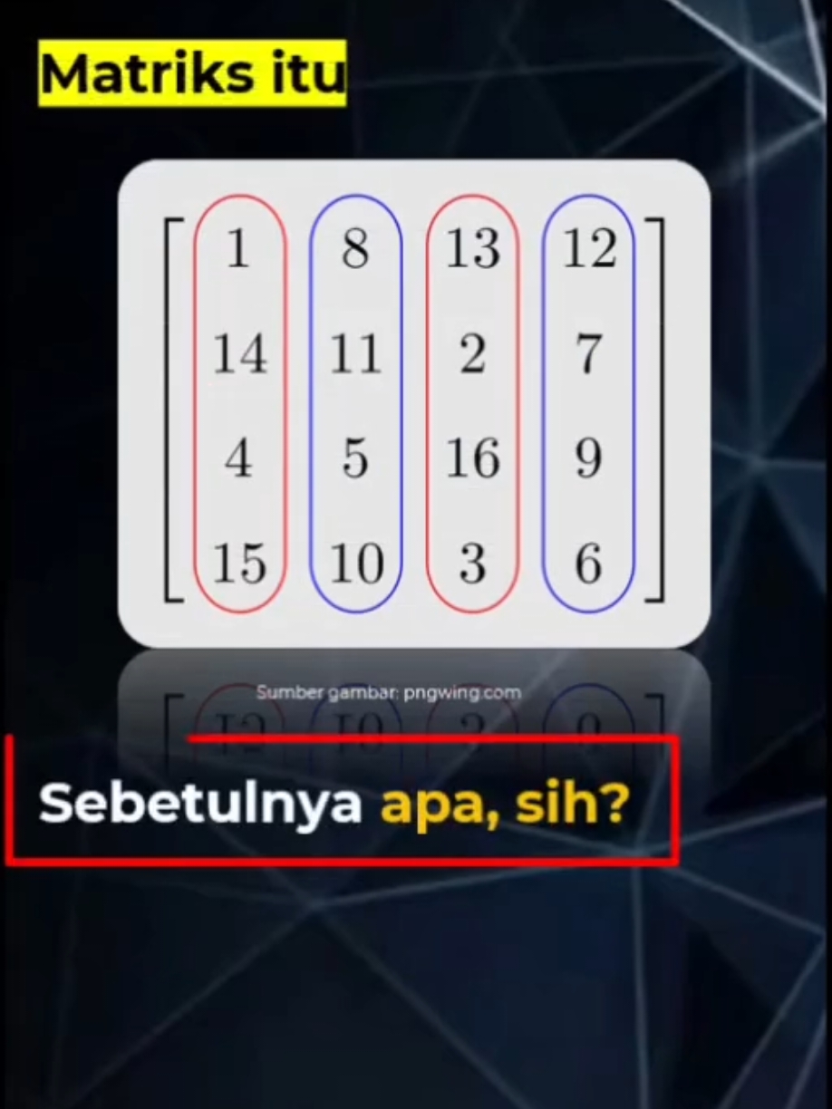 Buat kamu-kamu yang seneng banget pake filter di Insyafgram atau Toktok biar wajah makin cakep, mari kita sungkem sama konsep matriks dulu.  ~punteun~ 😎 #matematika #mathematics #matriks #matrix #fyp #fypシ #aljabar #pixel #foto #math #konsepdasar