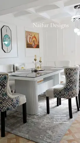 Transform your dining space into a haven of elegance with this stunning white and floral dining set . Crafted from high quality materials,the table features a smooth white finish that excudes simplicity and sophistication. This set includes 6 seater ergonomically designed chairs, each upholstered with soft, durable fabric which are comfortable. The sturdy table is spacious enough to accommodate family dinners or social gatherings, making it an ideal choice for both daily use and special occasions. For purchase details, contact us via:0791374385 #nairobifurniturestore #nairobifurniture #naifur #affordablefurniture #affordablefurnitures #modernfurniture #timelessdesign #qualityfurniture #diningset #diningroom#nairobifurniturestore #diningroomarrangements #diningroomsetup #diningroomdecor #diningroommakeover#whitediningset#nairobifurniture #utawalafurniture#wood#whitediningset 