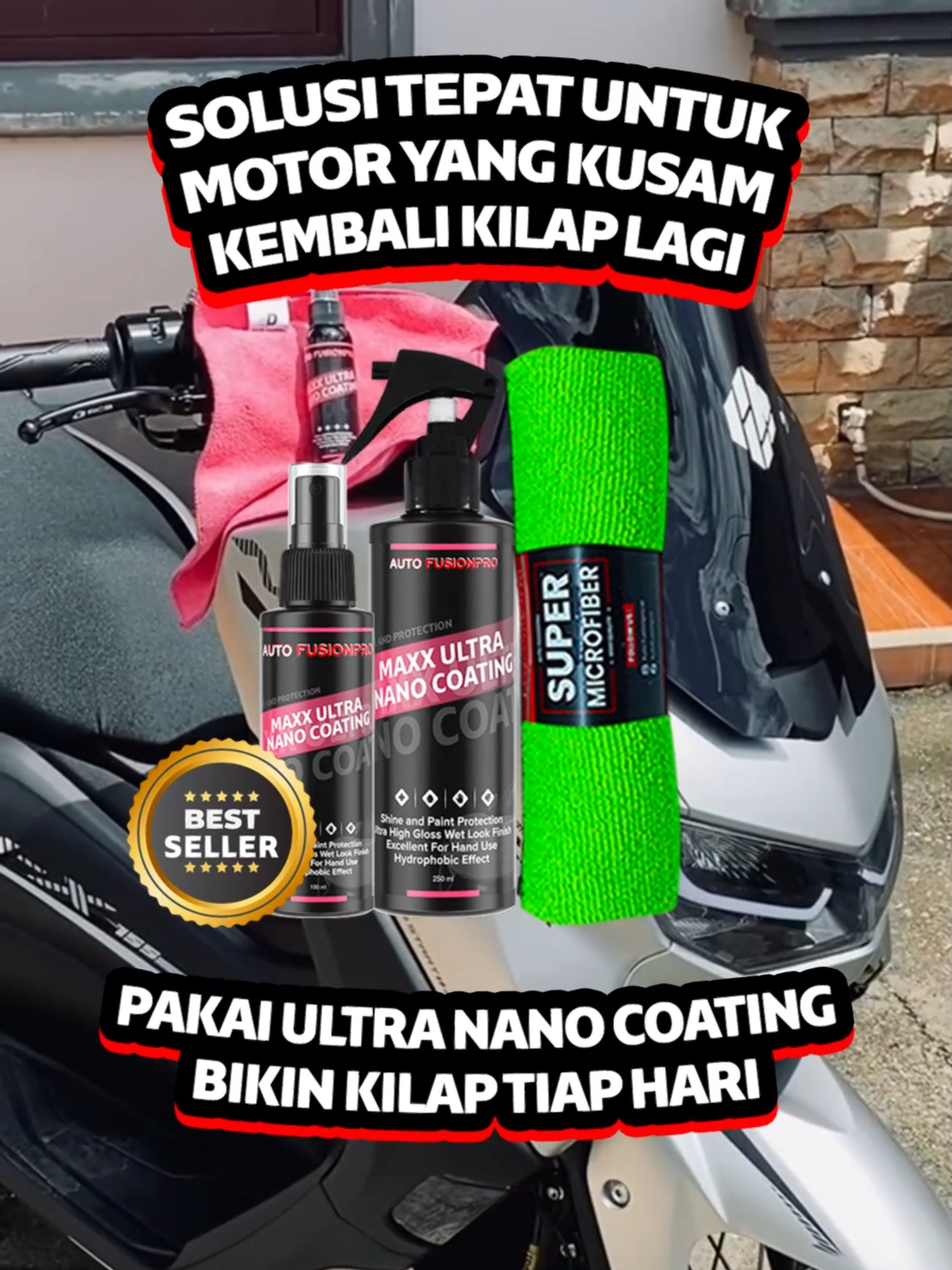 solusi tepat untuk motor kusam biar kembali kilap lagi nihh, pakai Ultra Nano Coating #pengkilapbodymotor #ultrananocoating #autofusionpro #vario #pcx160