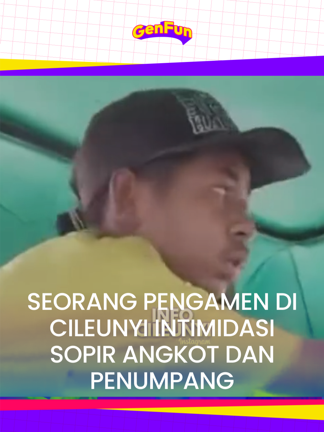 Beredar video seorang pengamen yang memarahi dan mengancam sopir angkot di Cileunyi, Kabupaten Bandung, Kamis, 5 Desember 2024. Selain memarahi sopir, menurut pengakuan penumpang, dia juga memukul penumpang itu 3 kali di tangan dan menendang kaki.  Penumpang yang merekam kejadian tersebut berusaha menenangkan pengamen itu agar tidak tantrum.  Dalam video juga terlihat dia memukul-mukul bagian angkot sambil terus mengancam sopir angkot. Massa yang berkumpul mencoba menenangkan pengamen tersebut, namun nampak tidak berhasil hingga akhirnya sang sopir harus melaju kembali. ***  Video: @/info_cileunyi