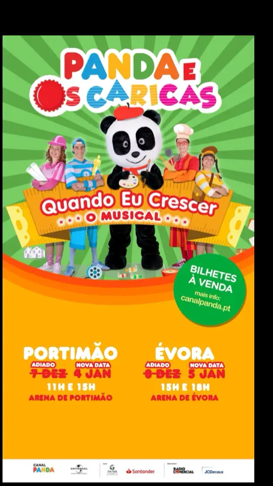 Por motivos de saúde imprevistos de um membro do elenco, os espetáculos deste fim de semana, a realizar nos dias 7 e 8 de Dezembro, respetivamente, em Portimão, no Portimão Arena, e em Évora, na Arena d'Évora, serão adiados para os dias 4 e 5 de janeiro respectivamente nos mesmos locais e com os mesmos horários e sessões. Os bilhetes adquiridos são válidos para as novas datas. Caso deseje a restituição do preço do bilhete deverá pedir o reembolso junto bilheteira BOL. Lamentamos o sucedido, de todo imprevisível, e vemo-nos já no dia 14, em Coimbra!